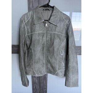 Zara Faded Leather Look Jacket Men’s Size Small Grey Bomber